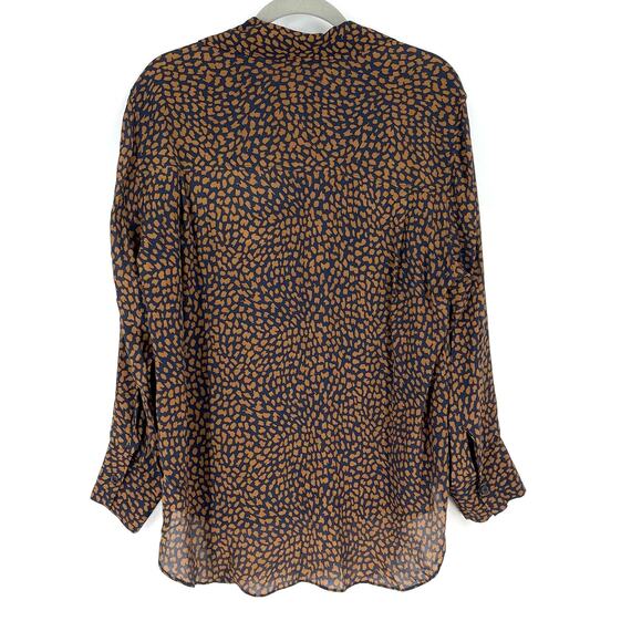 Zara Black Flowy Blouse Large Collared Button Down - Picture 2 of 4